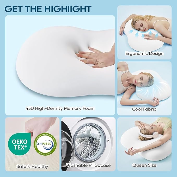 AIRSKY Soft Memory Foam Pillows,Side Sleeper Pillow, Cooling Neck Pillow for Sleeping, CertiPUR-US Certified, Odorless, Deep Sleep Pillow, Dreamers Relief,Low-Profile Edition,M1 (White)