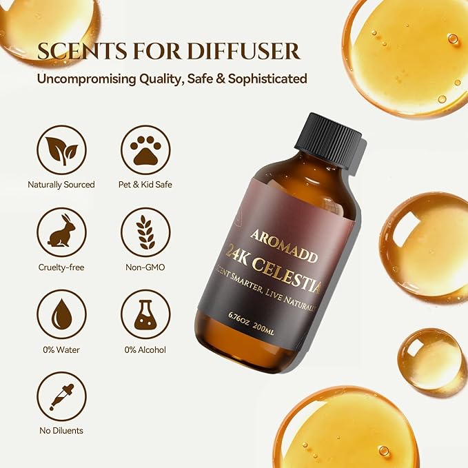 24K Celestia Diffuser Oil Inspired by Luxury Hotel Scent 6.76 Fl Oz (200ml), Aroma Diffuser & Hotel Fragrance Diffuser Oil, Essential Oil Diffuser for Aromatherapy, Long-Lasting
