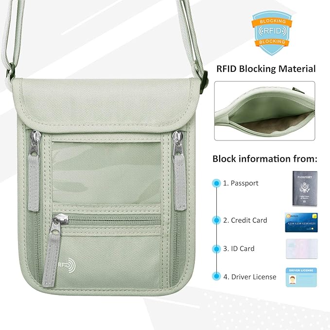 WALNEW Passport Holder Neck Pouch Travel Wallet for Women and Men, RFID Blocking Security Slim Traveling Wallet with Around Neck Lanyard Strap