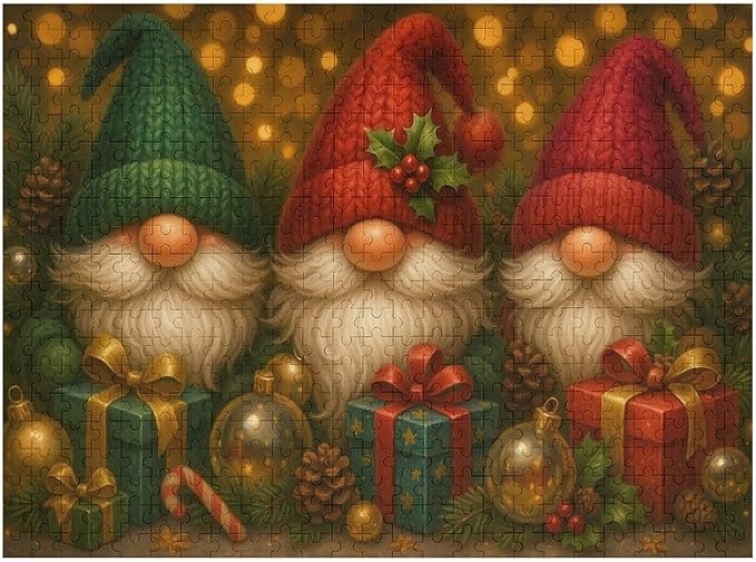 The Joyful Christmas Gnome 1000-Piece Wooden Jigsaw Puzzle, Christmas Spirit Puzzle, Fun Winter Activity, Holiday Decoration, Family Entertainment, Relaxing Puzzle Challenge