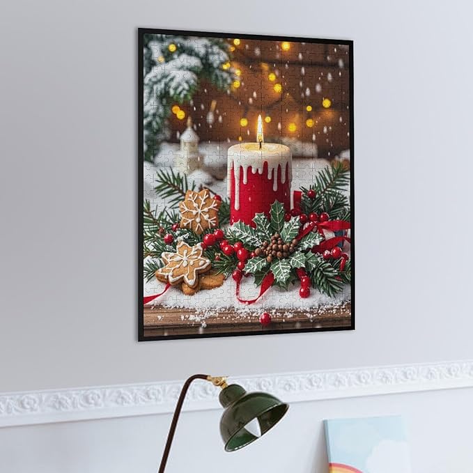 Jigsaw Puzzles for Adults 500 Piece - Merry Christmas，Christmas Candles Wooden Puzzle Puzzle Games， Stress Relief Games，Funny Puzzles，Unique Gifts for Wall Art ，Family Puzzles