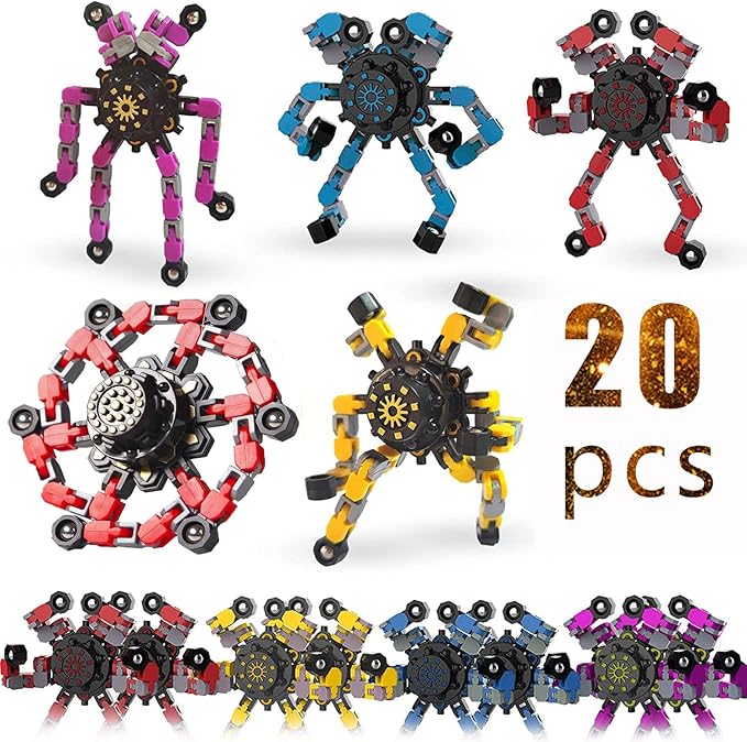 20pcs Random Fidget Spinners,DIY Deformable Robot Fingertip Toys,Decompression Spinner,Deformable Creative Mechanical Gyro Toys,Stress Relief Mechanical Chain Toy for Kids Adults，Party Supplies