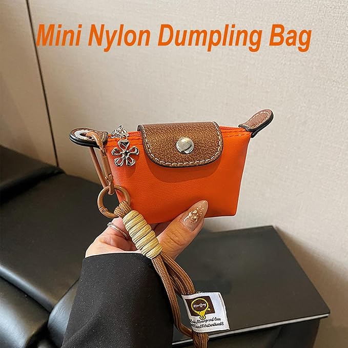 Mini Nylon Dumpling Bag for Women, Tiny Dumpling Coin Purse Keychain with Detachable Strap, Small Travel Wallet for Cards Keys Coins & Everyday Essentials (pink)