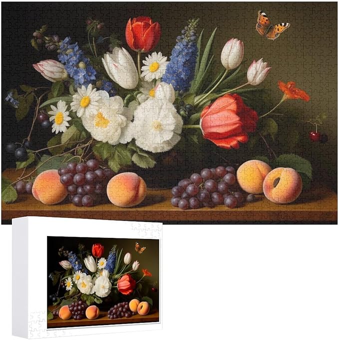 Wooden Puzzle - Vase Flower Grapes Peaches Wooden Puzzles for Adults 1000 Pieces Challenge Puzzles，Educational Games，Family Puzzles，Unique Gifts for Wall Art ，Funny Puzzles