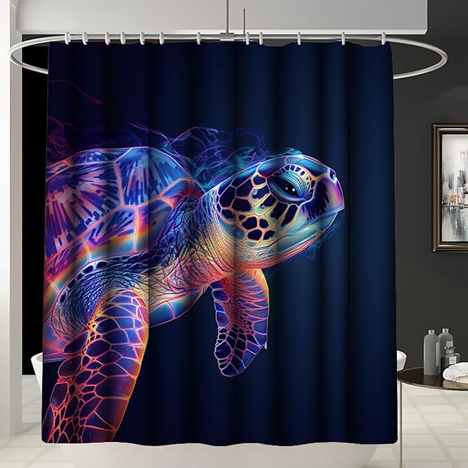 4 Pcs Turtle Shower Curtain Set - Turtle Shower Curtain Ocean Shower Curtains for Bathroom Kids Shower Curtain Ocean Themed Shower Curtain Set with Rug, Toilet Cover and Bath Mat with 12 Hooks
