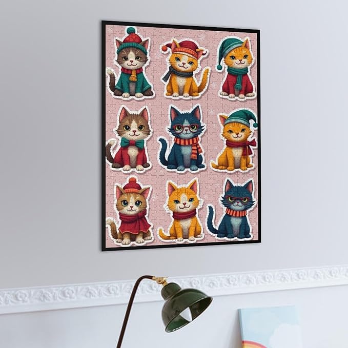 Wooden Puzzle 500 Pieces Adult - Christmas Cat Puzzle Christmas Puzzles, Holiday Puzzles, Family Toys, Party Games, Jigsaw Puzzle Challenge and Funny