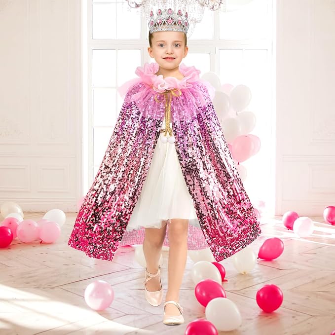 Meland Princess Dress Up for Girls 3-8, 11Pcs Mermaid Cape with Crown, Dress Up Clothes Birthday Gift Toys for Girls Toddlers