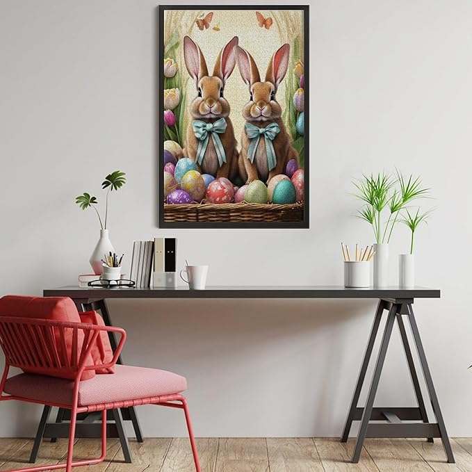 Wooden Puzzle - Easter Bunny and Eggs Jigsaw Puzzles，Wooden Puzzles for Adults 1000 Pieces Challenge Puzzles，Educational Games，Family Puzzles，Unique Gifts for Wall Art