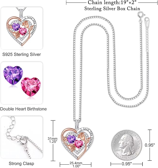 Iefil Valentines Day Gifts for Her - Sterling Silver Birthstone Necklace Anniversary Birthday Gifts for Her Wife Mom Daughter
