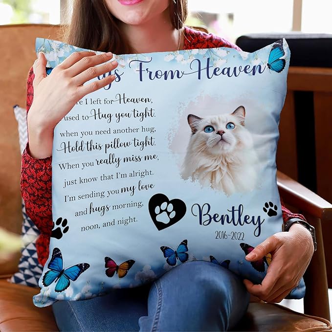 Custom Pet Memorial Throw Pillow (Insert Included), Cat Memorial Gifts for Loss of Cat, Pet Loss Sympathy Gift, Loss of Cat Sympathy Gift, Cat Gifts for Cat Lovers, Cat Memorial Pillow