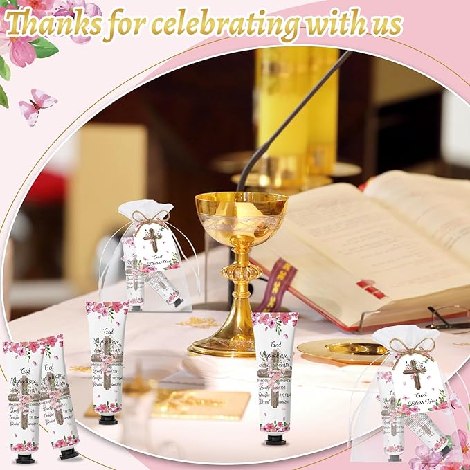 50 Pack Christian Hand Cream Set Gifts for Women Bible Verse Bulk Hand Lotion Travel Size, Hand Cream party Appreciation Gifts with Cards and Organza Bags for Teacher Mom Friend Valentine's Gift