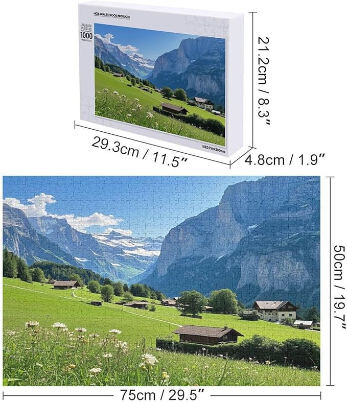 Lauterbrunnen Valley Switzerland Summer Mountain European - 1000 Piece Jigsaw Puzzles for Adults，Stress Relieving Game Props Positive Thinking Puzzles Entertainment Puzzles for Adults and Teens Toy