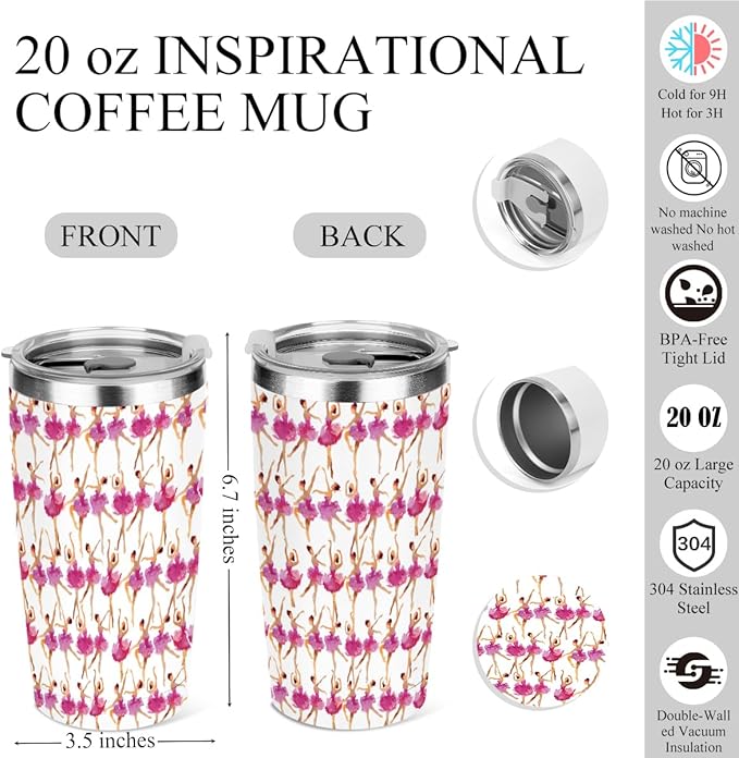 Dancer Gifts for Girls, Dance Recital Gifts，20 oz Insulated Tumbler, Tumbler with Lid, Vacuum Travel Coffee Mug Stainless Steel Cup Gift for Women Ballet Dancing Girl Teacher Christmas Birthday