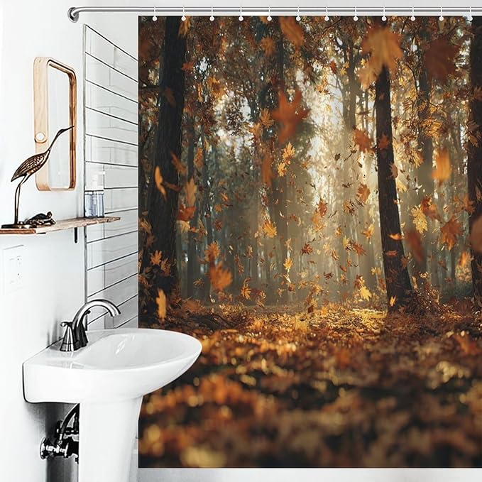 Fall Tree Shower Curtain Autumn Maple Tree Yellow Orange Leaves Brown Branch Waterproof Washable Fabric Bathroom Shower Curtains for Bathroom Decorations Home Indoor Decor 53x72Inch
