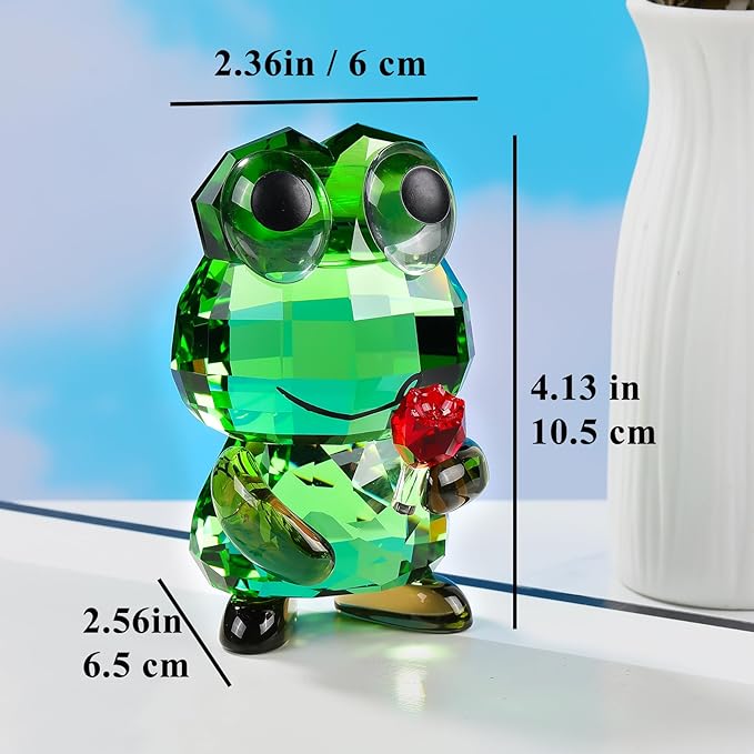 Crystal Frog Hold a Red Rose Figurine Gifts for Women - Funny Lucky Frog Animal Glass Ornament for Home Office Patio Tabletop Decor Housewarming Gift