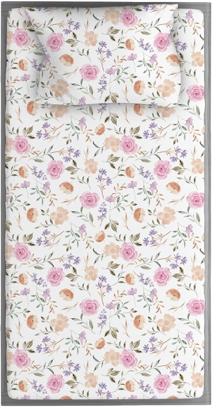 Kids Organic Viscose Derived from Bamboo Sheet Set | Twin or Full Size Fitted Bed Sheets | Oeko-Tex Certified | Cute Toddler Bedding for Girls & Boys Flower Twin