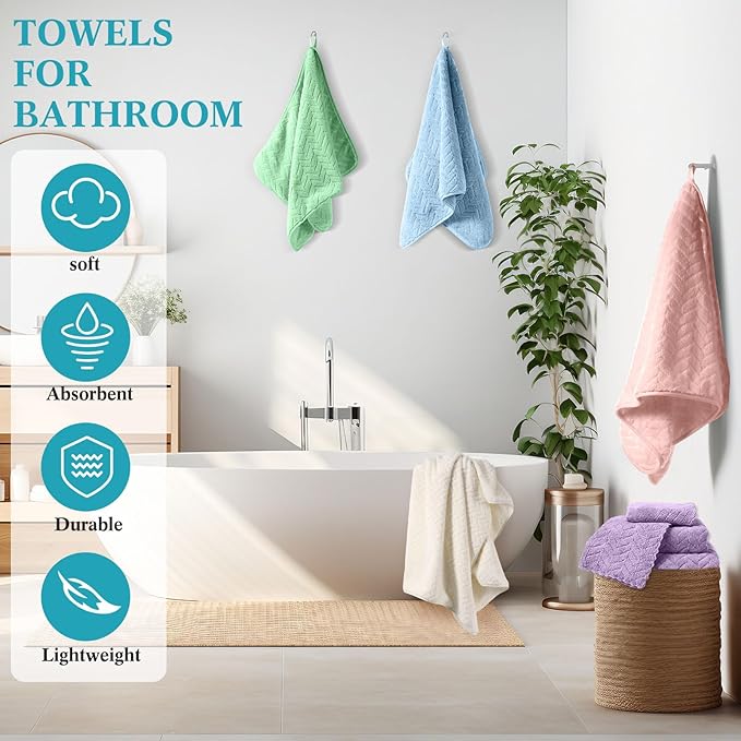 Mixweer 16 Pieces Bath Towels Set Quick Dry Towel Set for Bathroom Included 4 Bath Towels 4 Hand Towel and 8 Washcloths Absorbent Bathing Coral Velvet Washcloth for Shower Spa Hotel (Macaron Color)