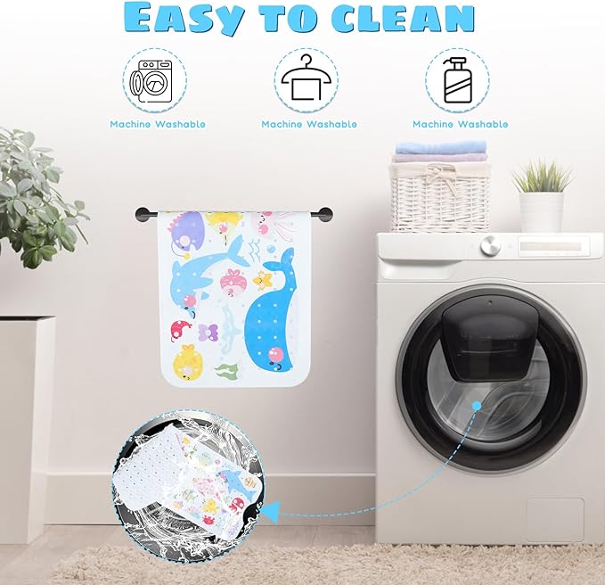 Baby Bath Mat for Tub Non Slip Kids Bathtub Mat Extra Long 40X16 Inch Toddler Bath Tub Shower Mat Anti Slip with Suction Cups & Drain Holes, Machine Washable (Sea Fish)