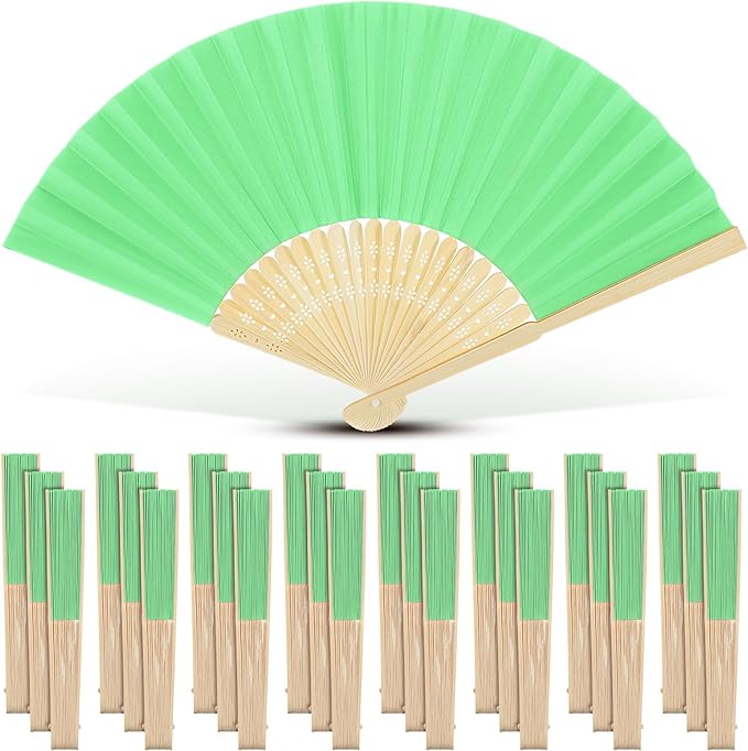 Yinkin 24 Pack Folding Fans Bamboo Handheld Folded Craft Hand Japanese Chinese Fans for Weddings Bridal Dancing Church DIY Decoration Women Gift Party Favors (Dark Green)