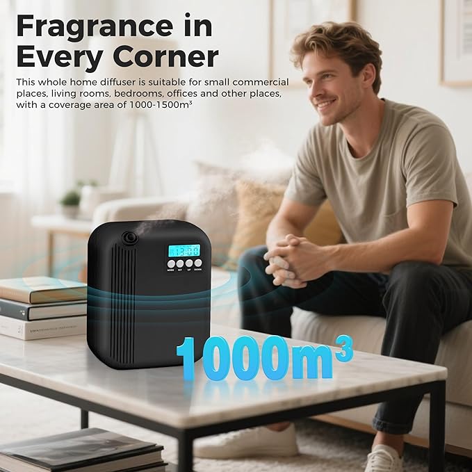 Hotel Collection Diffuser, House Scent Machine, 3000 Sq.Ft of Coverage, 200ml Large Capacity Aromatherapy Machine, Scent Diffusers for Home Large Room, Office Waterless Essential Oil Diffuser, Black