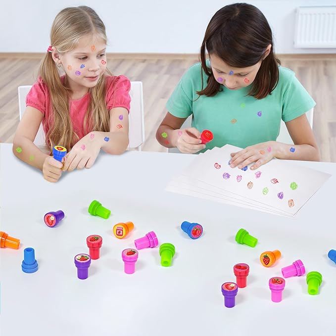 Cinrobiye 24 Pcs Strawberry Stampers, Cute Fruit Party Favors, Pink Stamps for Birthday Party Supplies, Carnival Prizes, Goodie Bag Fillers Pinata, Classroom Rewards, DIY Craft Activities