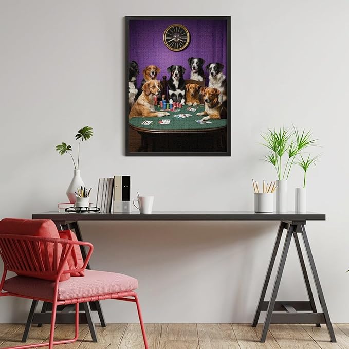 Wooden Puzzle - Dogs Playing Poker Jigsaw Puzzles，Wooden Puzzles for Adults 500 Pieces Challenge Puzzles，Educational Games，Family Puzzles，Unique Gifts for Wall Art