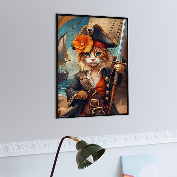 Wooden Puzzle - Classic Pirate Cat Leader Jigsaw Puzzles，Wooden Puzzles for Adults 300 Pieces Challenge Puzzles，Educational Games，Family Puzzles，Unique Gifts for Wall Art