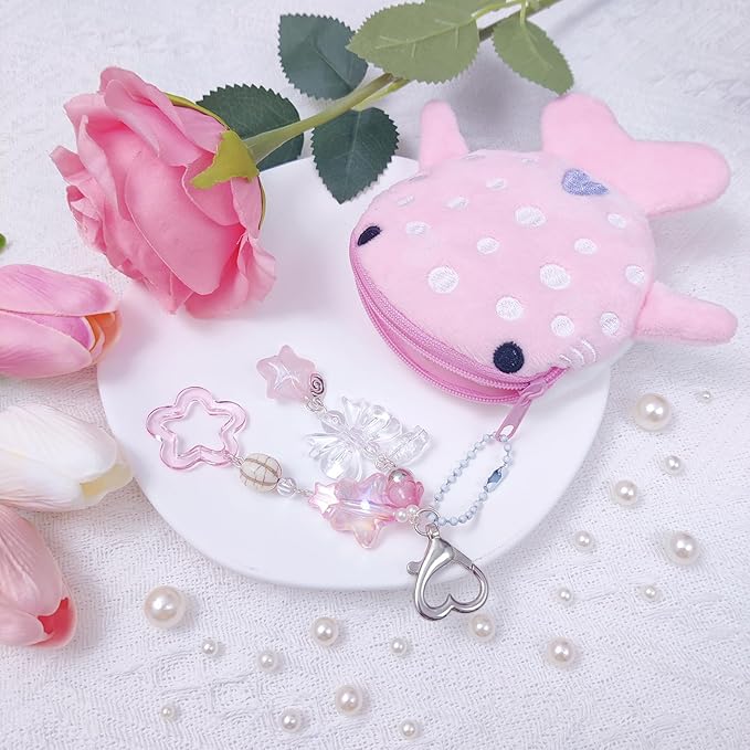 Cute Keychain Whale Shark Coin Purse Keychain Cute Plush Zipper Change Pouch, Kawaii Handmade Wallet for Women