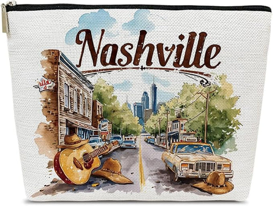 Nashville Travelling Gifts Makeup Bag, Watercolor Gift, Nashville Souvenir, Travel Cosmetic Bag for Purse, Trip Favors for Traveller, Travelling Lovers, City Themed Organizer