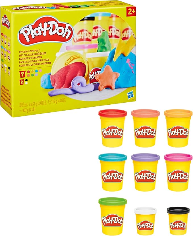 Play-Doh 9 Pack Favorite Color Set, Assorted Colors, 2 & 4 Ounce Modeling Compound Cans, Kids Arts & Crafts, Back to School Gifts & Prizes, Preschool Toys, Ages 2+ (Amazon Exclusive)