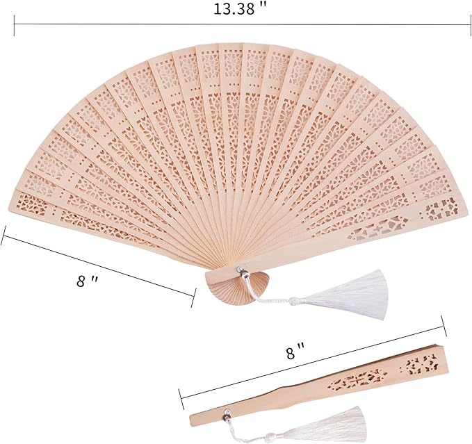 Sepwedd 50 Set Sandalwood Fan Wooden Hand Fan Baby Shower Party Favors with Organza Bags and Tassels Wooden Folding Fan