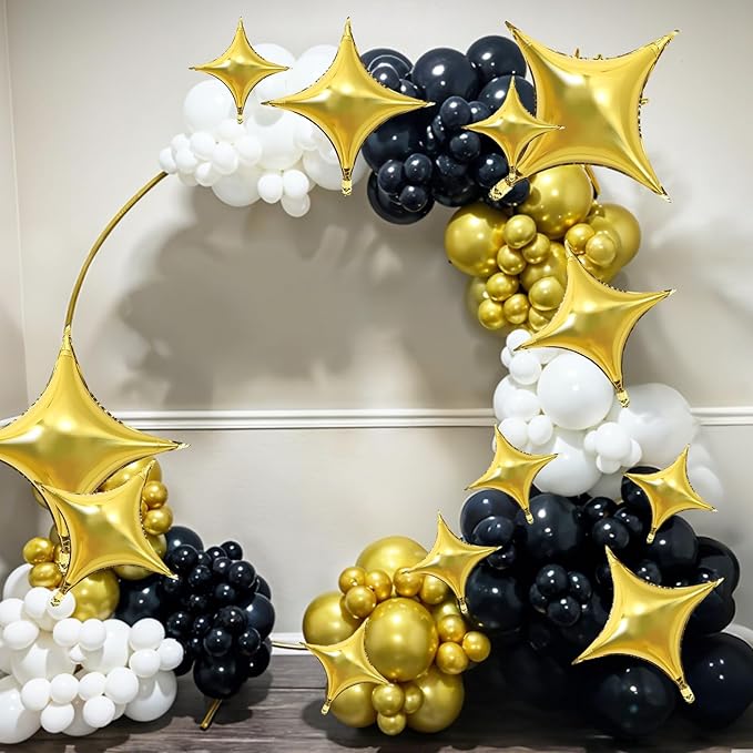 12PCS Gold Star Balloons, 24in 18in 10in Four Pointed Star Shaped Balloon Gold Foil Balloons for Graduation New Year Birthday Retirement Party Decorations