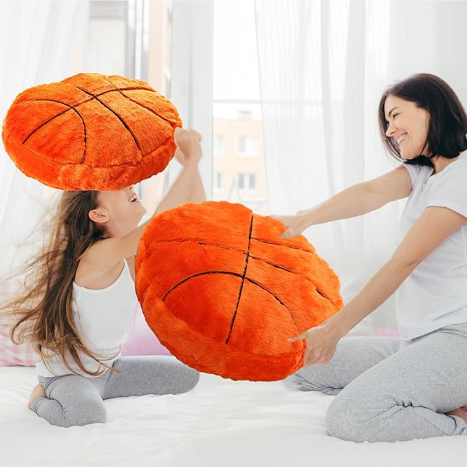 Basketball Pillow,2 Pcs Fun Basketball Plush Throw Pillows,Cute Chair Cusion,Sports Pillows for Boys Room,Soft Decorative Pillow for Birthday Gift Sofa Bed Living Room Decor 15.7"