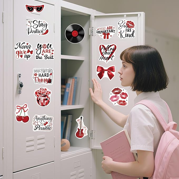 Red Inspirational Locker Magnet - 24 Pcs Downtown Girls Y2K Fridge Magnets Motivational Quotes Refrigerator Magnetic Hot Positive Magnetic Stickers for Home Office Kitchen Classroom Decor
