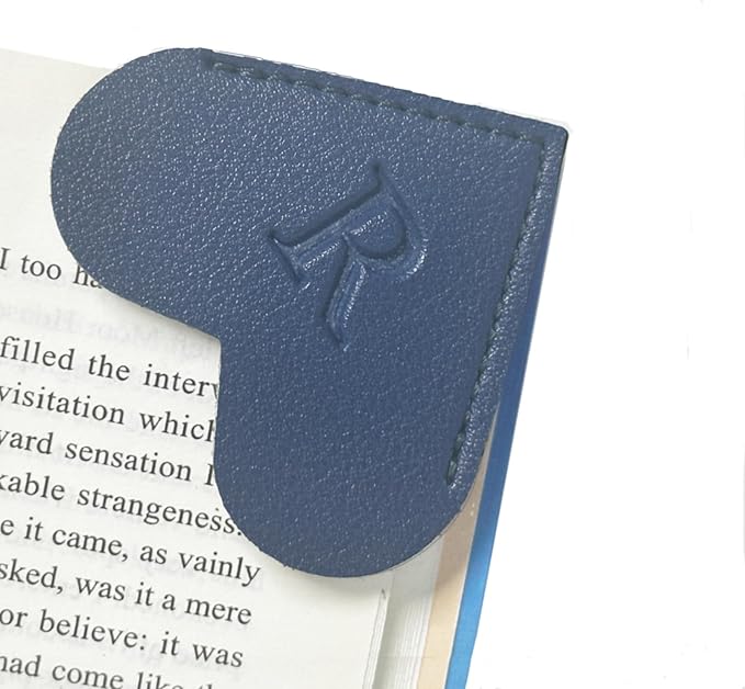 MOTEERLLU Personalized Leather Heart Bookmark with Initials, Cute Custom Corner Bookmarks for Reading Women, Men, Kids, Teachers, Book Lovers Gifts(Blue R)
