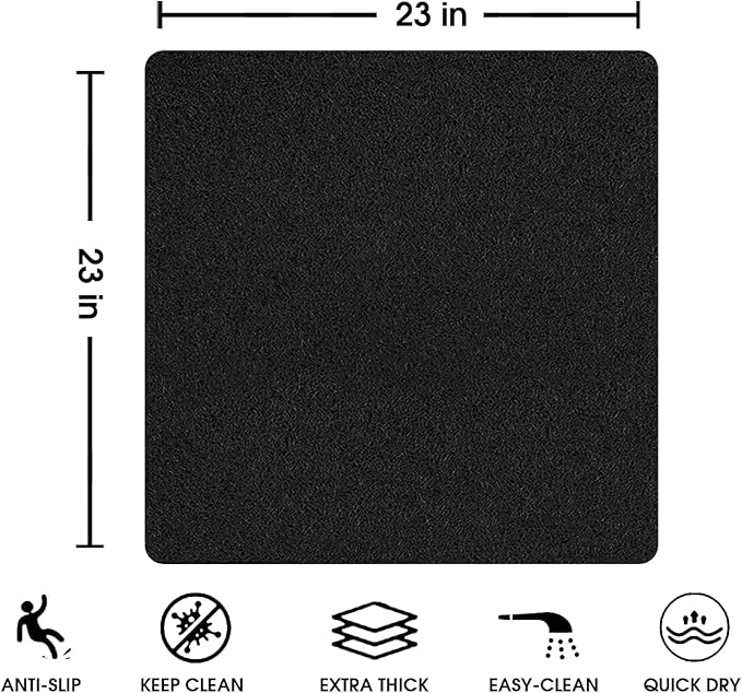 Non Slip Shower Mat, Comfortable Bath mat for Textured Surface,Quick Drying Easy Cleaning Shower Floor Mat for Wet Area,Without Suction Cups Black 23 x 23