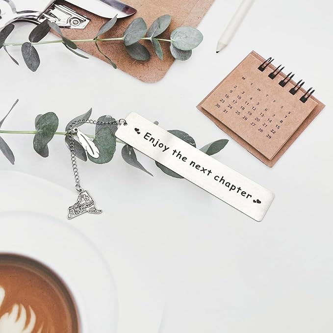BRBAM Enjoy The Next Chapter Bookmark Personalized US State Map and Feather Pendant Bookmark Sweet Graduation Gift Retirement Gift (New York)