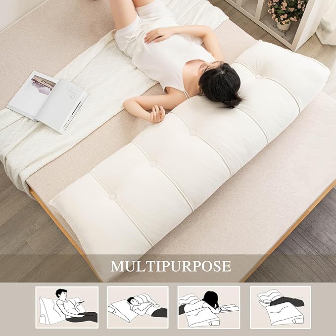 Headboard Pillow Twin, Chenille Triangular Wedge Pillow Headboard Twin Size, Reading Setting Backrest Daybed Pillows for Bed Sofa with Removable Coverr, Beige