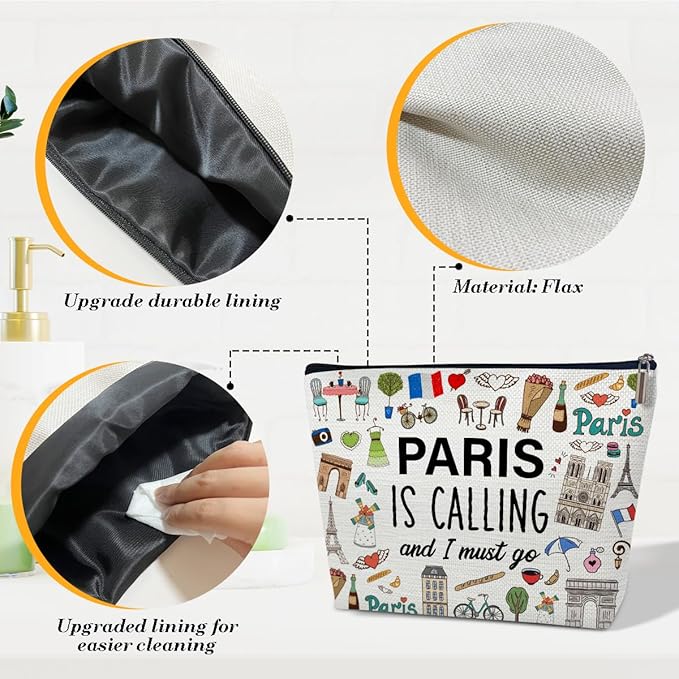Funny Paris Travel Makeup Bag, City Themed Trip Gifts Favors, Trip Lover Gifts For Women Her, Travel Cosmetic Bag For Holiday Vacation, Paris Is Calling And I Must Go