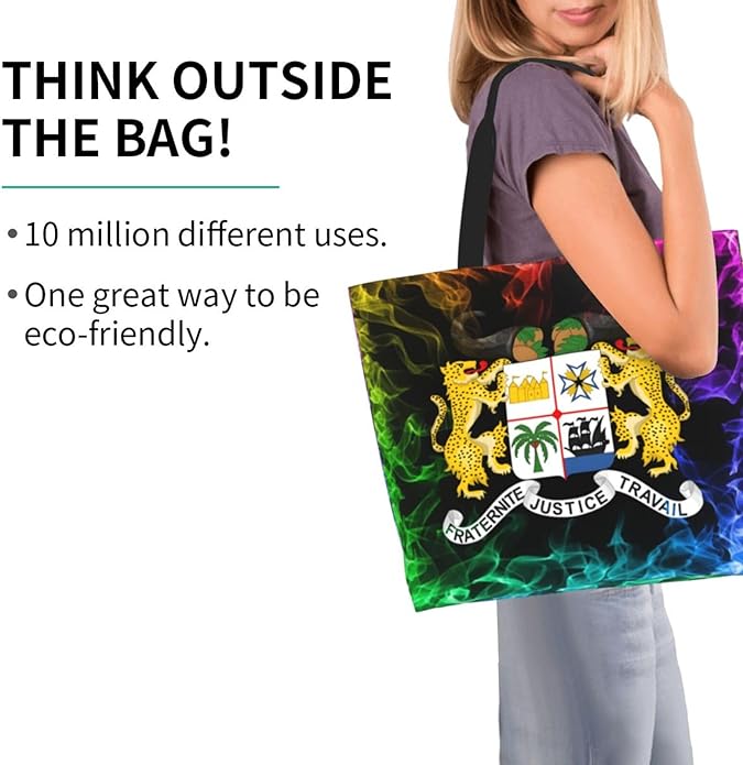 Beninian National Emblem Large Reusable Eco-friendly Shopping Bags Portable Storage Handbag