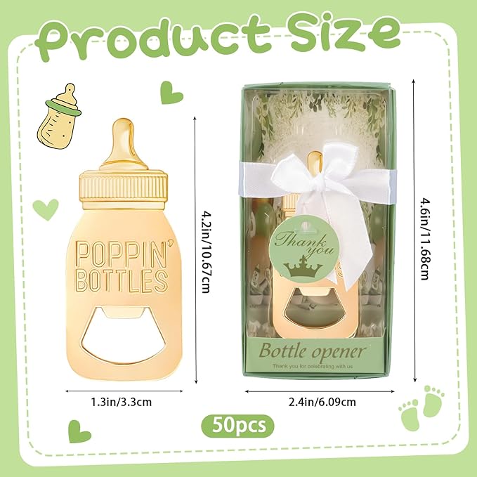 50Pack Poppin Bottle Openers for Baby Shower Favors Gifts Boy Baby Shower Return Gifts Decorations and Blue Souvenirs-Sage Green50
