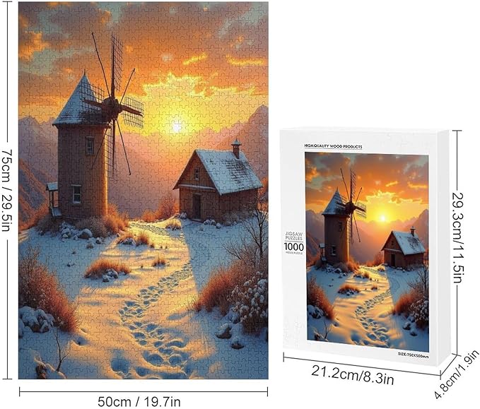 Rustic Windmill Old Country Wooden Puzzle 1000 Pieces Jigsaw Puzzles for Adults Puzzle Educational Toys Challenging Fun Games Gifts for Elders Kids Family and Friends