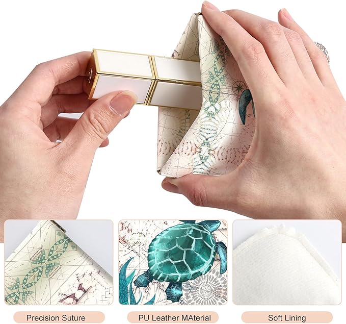 2Pcs PU Leather Small Squeeze Coin Purse Pouch Mini coin Bag Unique And Cute Wallet Cosmetic Bags Change Bag For Women Girls Men Map Turtle Pattern