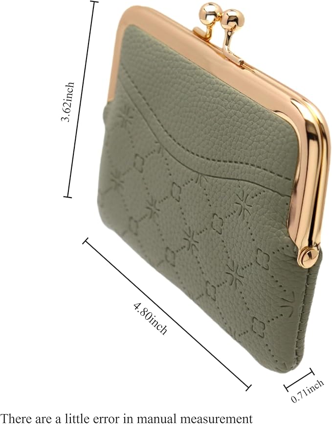 Coin Purse Vintage Bag Lock Wallet Buckle Kiss Lock change purse change holder wallet coin Leather coin wallet(F green)