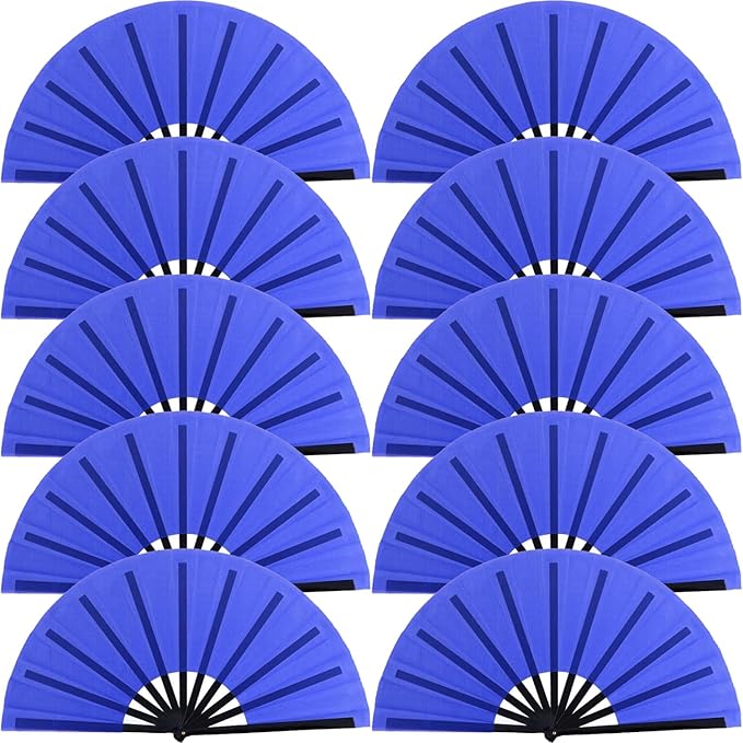 Huralona 5 Pack Large Folding Hand Clap Fan Fabric Rave Popping Fans Chinese Kung Fu Tai Chi Hand Fan Festival Dance Gift Performance Decorations (10 Pack-Dark Blue)