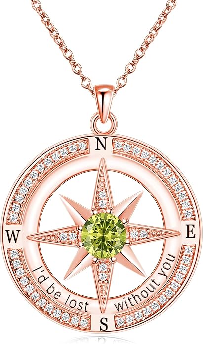 S925 Necklace Birthstone Compass Gift for Women Jewelry Sterling Silver Necklace for Wife Wedding Anniversary Girlfriend Birthday Gifts for Her Valentines Day Mom Mothers Day