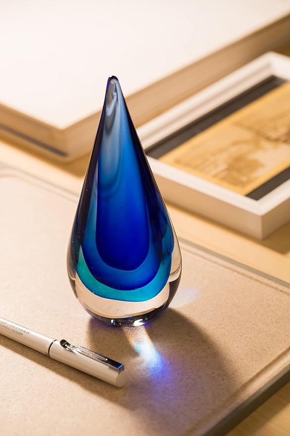 Yao Yuan Hand-Blown Glass Decor - Murano-Style Glass Statue and Figurine, Blue