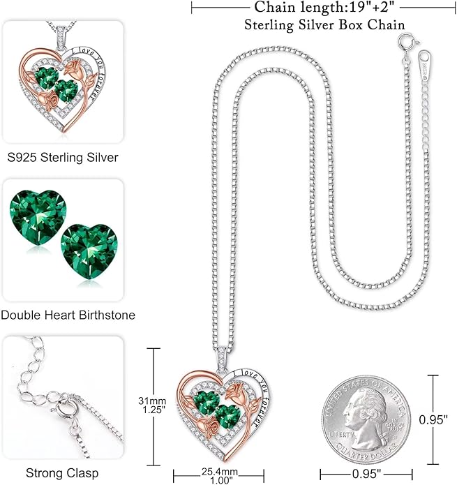Iefil Valentines Day Gifts for Her - Sterling Silver Birthstone Necklace Anniversary Birthday Gifts for Her Wife Mom Daughter