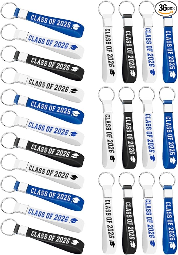 36Pcs Class of 2025 Graduation Party Favors Silicone Keychains Gift Inspirational Silicone Keychains for Class Of 2025 University Senior Graduation Party