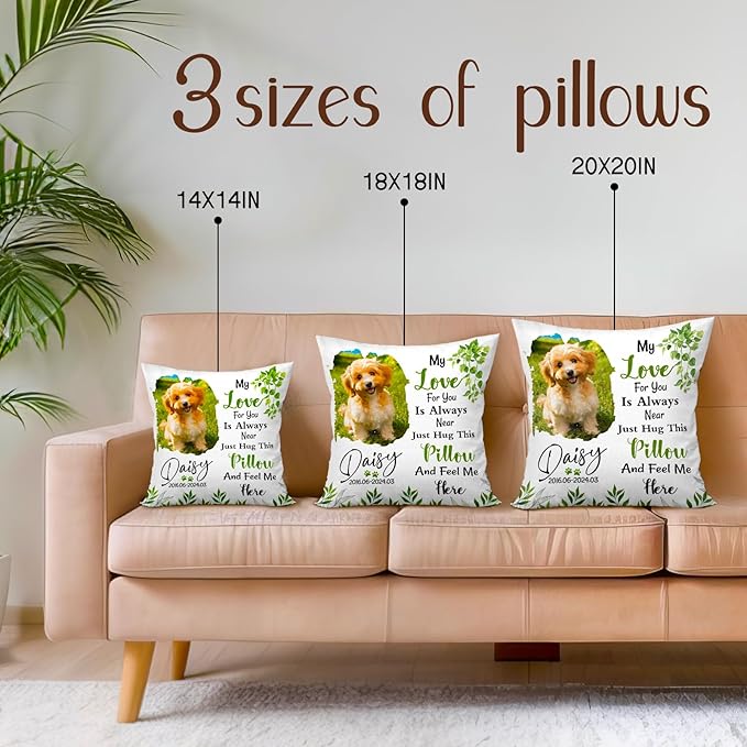 Personalized Memorial Throw Pillow with Photo (Insert Included), Sympathy Gift for Pet Loss, Customized Pillow Pets for Dog and Cat Owners (Green)